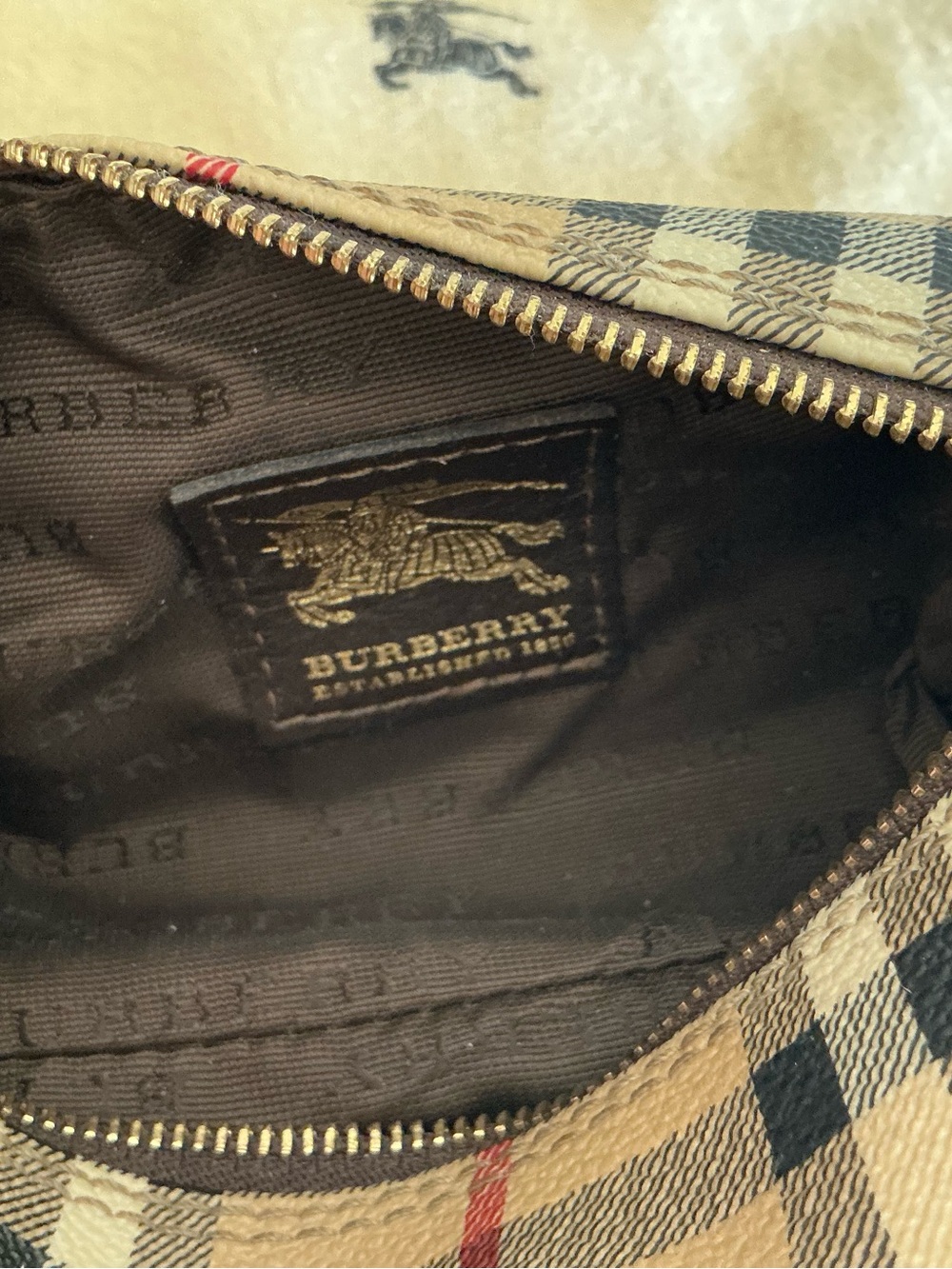 Burberry Beige Black Red Check Cosmetic Pouch - Picture 3 of 7